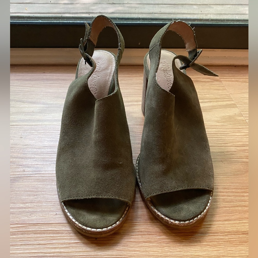 Green suede heels.